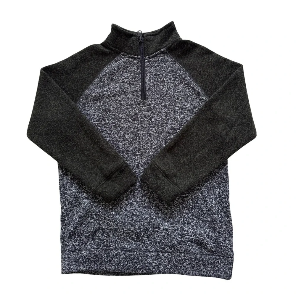 Old Navy Boys Gray Marled Quarter Zip Fleece Pullover Sweater Large 10-12 Raglan